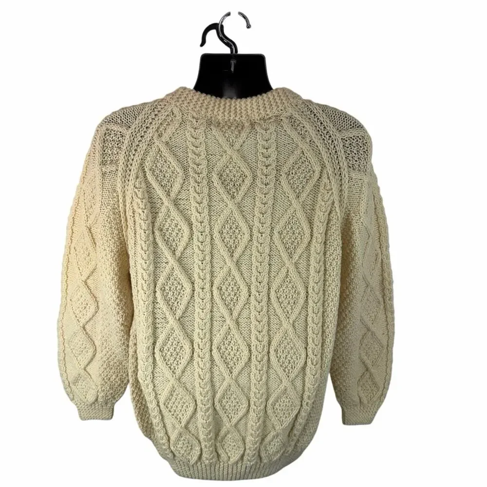 Vintage Quills Woolen Market Ireland Hand Knit Chunky Cable Wool Sweater Large